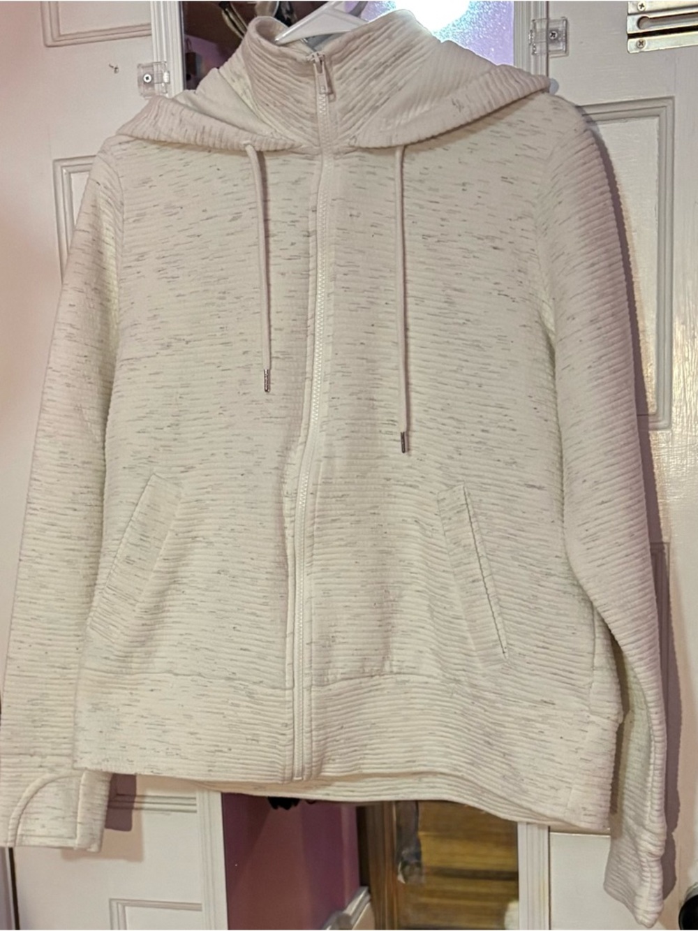 Active Life Cream Zip Hoodie with Drawstrings